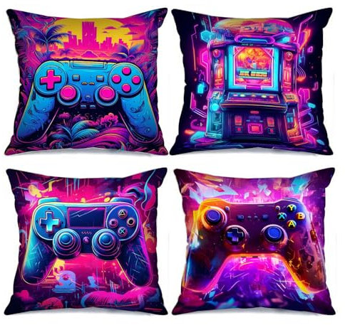 Tucocoo Fancy Video Game Poster Sunsets Picture Cushion Covers Vibrant Contexts Decorative 45.7x45.7 cm Set of 4 Modern Style Art Pillow Covers Throw Pillow Cases for Sofa Living Room Gift