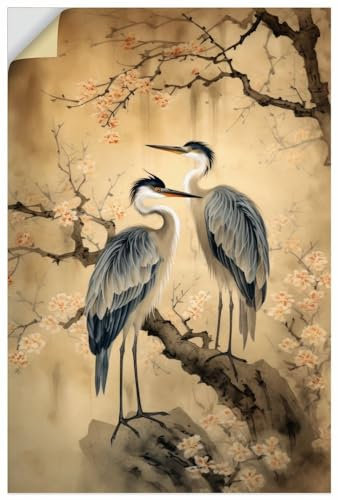 ARTland Wanddeko Wandtattoo selbstklebende Vinylfolie Asiatische Deko Kraniche Bäume Blumen Kirschblüten Vintage U4WB