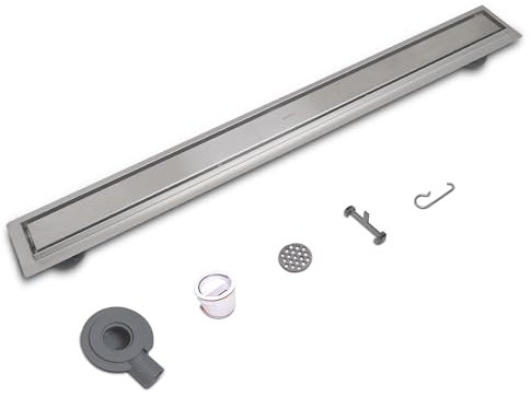 VANCOCO Lineare Canalina di Sarico Doccia a Pavimento 80 cm Pannello 2 in 1 Piastrellabile in con 360° Sifone Tappo Antiodore, Filtro per Capelli
