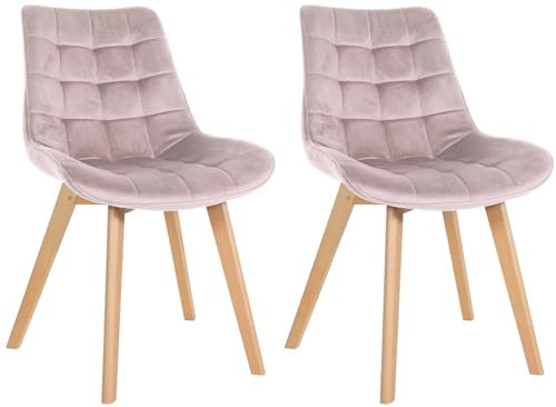 CLP 2er Set Stuhl Brook Samt I Esszimmerstuhl Mit Holzgestell I Küchenstuhl Mit Gesteppten Sitz I Gepolsterter Lehnstuhl, Farbe:pink