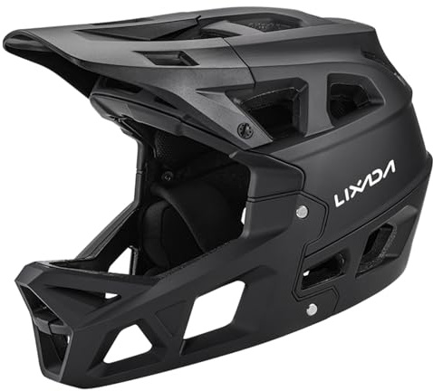 Lixada Adult Bike Helmet, Full Face Mountain Bike Helmet Lightweight Bicycle Helmet with Pads & Visor, Comfort Cycling Helmet Racing Downhill MTB Helmet for Men Women
