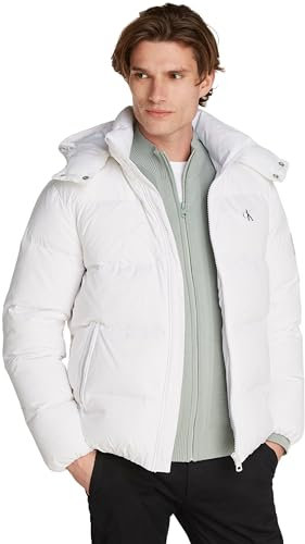 Calvin Klein Herren Pufferjacke Essentials Down Jacket mit Kapuze, Weiß (Bright White), XL