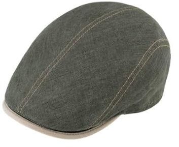 fiebig Brighton Flatcap aus Leinen | Schirmmütze mit Baumwollfutter | Schiebermütze mit Kontrastnähten (59-L, olivgrün)