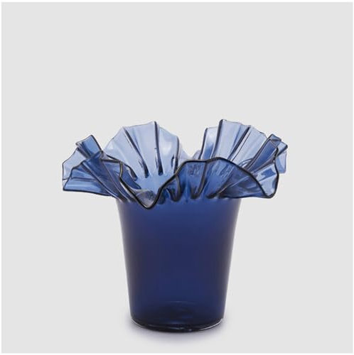 EDG - Enzo de Gasperi Ausgestellte Vase für den Innenbereich aus blauem Glas „Balze“, Blumen- oder Pflanzenhalter, D34,5 x H27 cm