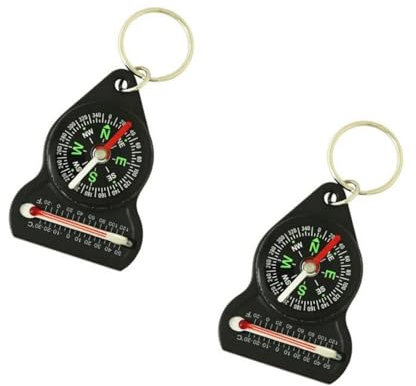 2 Stück Kompass mit Außenthermometer, Kompass Outdoor und Thermometer Aussen Werkzeug, Kinder Navigationszubehör mit Schlüsselanhänger, Aussenthermometer Compass Reise Gadgets