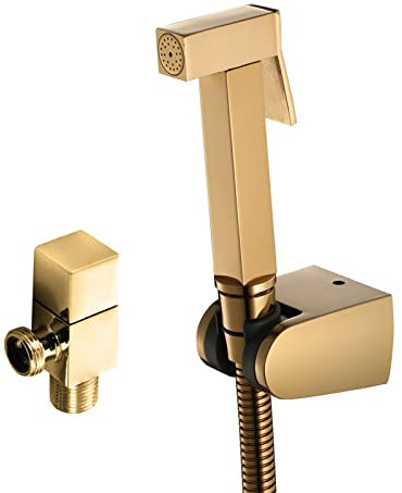 JMRTQMEC Hand-WC-Sprayer, quadratische Messing-Duscharmaturen, Spray, WC-Reinigungshahn, tragbare Badezimmer-Stoffwindel-Waschmaschine, Gold(Gold)