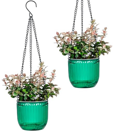 Josteve 4.5 Inch 2 Pcs Self Watering Hanging Planter Indoor Plant Pots with Drainage Holes, Outdoor Small Hanging Planters Flower Pot Basket, Visible Water Level, Plant Hanger Home Decor, Gardening