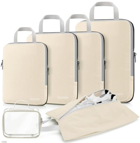 Gonex Compression Packing Cubes 6er Set, Gonex Kleidertaschen 6-teilig Verpackungswürfel, Kleidertaschen Set, Kofferorganizer Reise Würfel