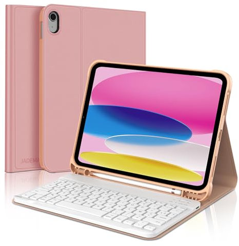 JADEMALL Clavier pour iPad 11 EME Generation A16 2025/10 EME Generation 10.9 2022, Coque avec AZERTY Clavier Bluetooth Détachable Magnétique pour iPad A16 11 Pouces 2025, Rose
