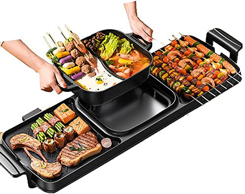 Hot Pot 2 in 1 - Smokeless Electric Grill for Korean BBQ - Non-Stick Double Pot - Indoor BBQ Hotpot - 2200W - Multifunctional Grill for 5-10 People