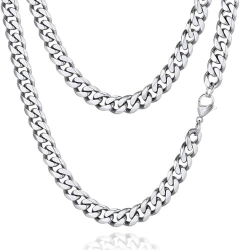 Zinvefa Halskette Herren Silberkette, 3/5/7/9mm Edelstahl Panzerkette Kette für Herren Damen Länge 50/55/60cm