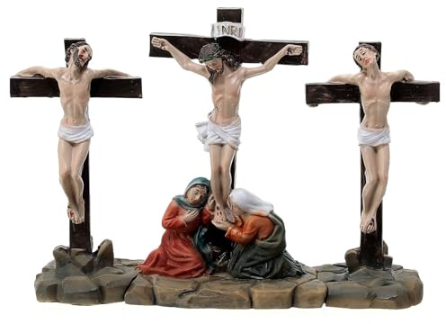 Holyart Kreuzigung, Resin, handbemalt, 3 Figuren, für 10 cm Krippe