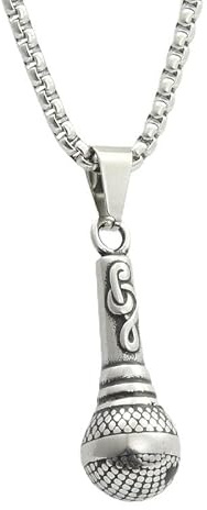 OAKKY personalità Punk Vintage Hip Hop Musicale Nota Simbolo Inciso Microfono Biker Ciondolo Collana Uomo Acciaio Inox