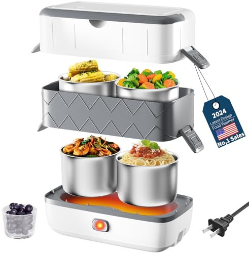 Kiseely Self Cooking Electric Lunch Box, Portable Food Warmer for On-the-Go, Stainless Steel Food Warmer LunchBox Containers, Self Heating Bento Box for Home Office (4 Boxes EH1)