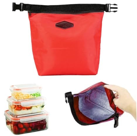 NASSMOSSE Insulated Lunch Bags Leakproof Small Cooler Bag with Buckle Clasp & Handle Waterproof Thermal Bag Portable Cool Bag Keep Foods Warm/Cool for 2-4 Hours Red