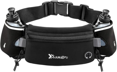 Running Waist Bag with Water Bottle, Adjustable Running Waist Pack with Elastic Strap,Waterproof Waist Pack Sport Belt for Cycling Jogging Camping Climbing Hiking Outdoor (Black)