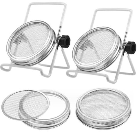 2 Set Sprouting Lids Stainless Steel Screen Sprout Lids with Sprouting Stand for Wide Mouth Mason Jar Sprouting Kit