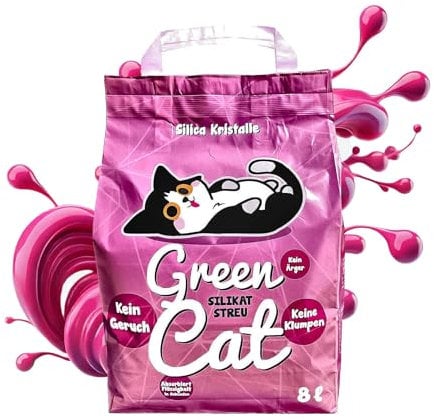 GreenCat Silicat 8x8 Liter (64 Liter) Silikat Katzenstreu |100% Kieselgel | Keine Klumpenbildung | Neutralisiert den Geruch | Staubfrei + Unparfümiert | Hygienisch & Saugstark | Saubere Wohnung