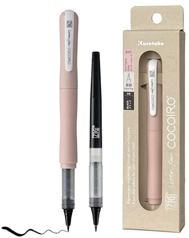 Kuretake Zig Letter Pen Cocoiro Body, schwarz, flexibel, extra feine Spitze, nachfüllbar, für Kalligraphie, Hand-Lettering, Illustration, Made in Japan (POTTER'S PINK, Black)