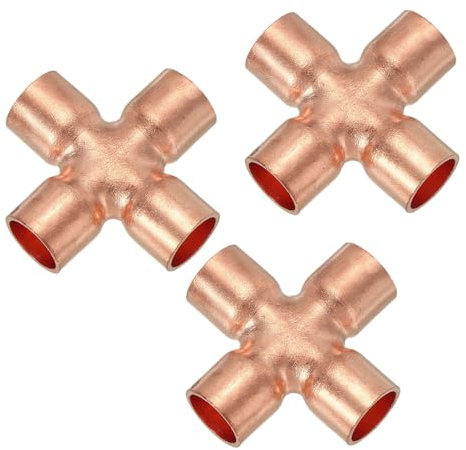 PATIKIL 1/2(12.7mm) Copper Cross Pipe Fitting, 4 Pcs 4 Way Welding Copper End Feed Equal Pipe Connector for Plumbing Air Conditioning Refrigeration