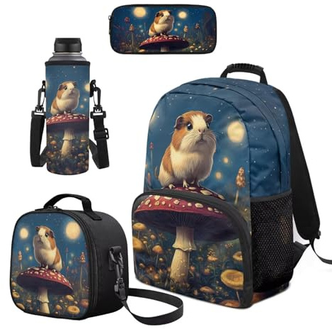 Cugasmaru Juego de mochila y lonchera para niños, bolsas escolares de moda para niñas, bolsa de almuerzo, Hongo cobaya, Mochila para niños