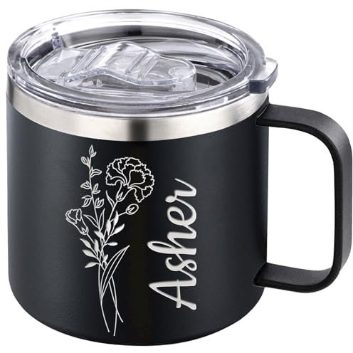 Xihedfd Mug Personnalisable Photo Texte Tasse à café Personnalisé 350ml 410ml Mug Isotherme avec Nom Logo Gravé Tasse en Acier Inoxydable avec Couvercle Poignée Cadeaux pour Femmes Hommes