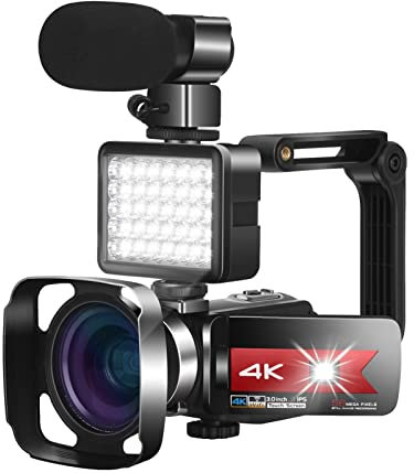 AUBEST Caméra Vidéo, Caméra vidéo 4K caméscope vlogging for Le Flux en Direct WiFi télécommande Vision Nocturne écran Tactile Prise de Vue en Photo(128GB SD Card,K1 Kit-Red)