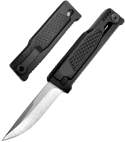 Klappmesser 7.5 Taschenmesser tragbare knopfdruck Aus Schwarz Aluminium & D2 Stahl Outdoor Messer Survival Jagdmesser, Flipper Scharfes einhandmesser, Kleines edc messer, Camping neck knife messer