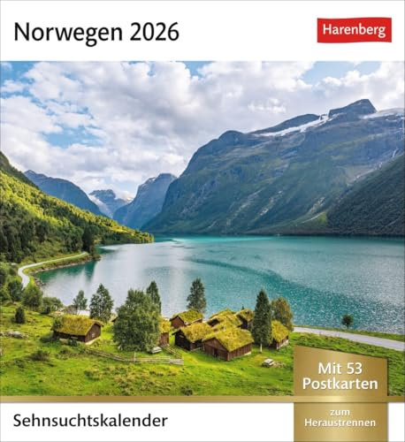 Sehnsuchtskalender Norwegen - Kalender 2026 - Harenberg-Verlag - Postkartenkalender mit 53 heraustrennbaren Postkarten - 16 cm x 17,5 cm