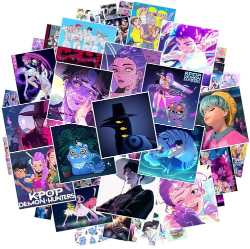 50PCS Pop Demon Hunters Sticker Sheets – Korean Idol Movie, 3D Anime, Huntrx, Saja Boys, Jinwoo, Rumi, Tiger, Zoeystery, Miromabby – Waterproof Vinyl Decals for Bottle, Phone, Party Decor, Scrapbook
