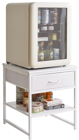Aibiju Large Side Table for Living Room, Small Table Stand 20 Inch, Fridge Stand Printer Table with Fabric Drawer, Square Tea Coffee Table for Office, White YD-TM156W
