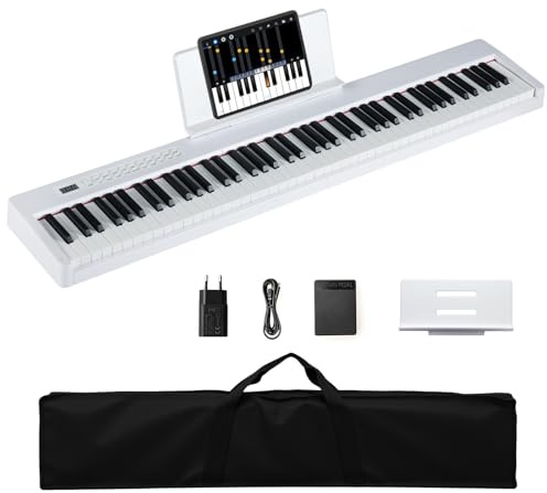 COSTWAY Pianoforte Digitale 88 Tasti, per Principianti (Bianco) | Tastiera Elettrica con 380 Timbri, 128 Ritmi e 88 Demo, Pianola Tastiera Portatile e Leggera con Borsa da Trasporto