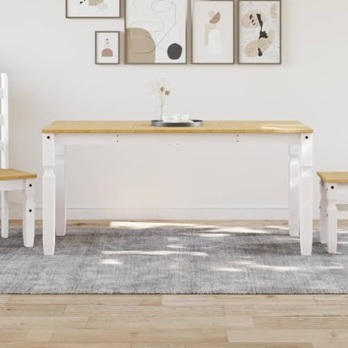 Fangmaliuyun Esstisch Corona Weiß 160x80x75 cm Massivholz Kiefer Modernes Design Robuste Tischplatte für Küche Esszimmer Balkon und Wintergarten