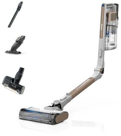 Shark PowerPro Akku-Staubsauger freistehend, bis 50 Min. Laufzeit, kabellos, beutellos, für Tierhaare, Allergiker, Teppich und Hartböden, mit LED-Licht und Knickgelenk-Rohr, grau metallic, IZ382EUT
