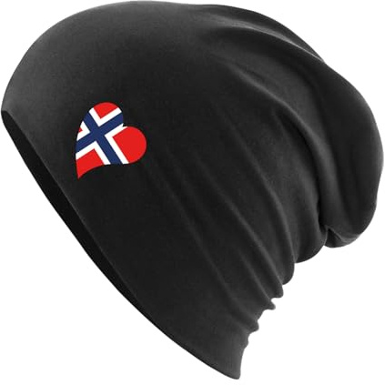 Huuraa Slouch Beanie Norwegen Flagge Herz Geschenk | Erwachsenen Wintermütze Baumwolle und Elasthan Mütze Geschenkidee doppellagige Baumwollmütze