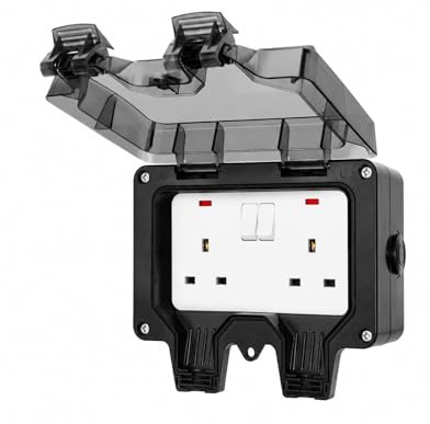 CROWNSHOP Outdoor Socket Waterproof 13A 1-gang Switch Single IP66 Outdoor Weatherproof No Switch Socket Wall Power Socket Weatherproof Plug Socket Box (Black Without Cable)