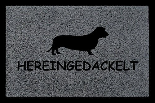 Interluxe FUSSMATTE Geschenk HEREINGEDACKELT Hund Tierisch Schmutzmatte Dunkelgrau