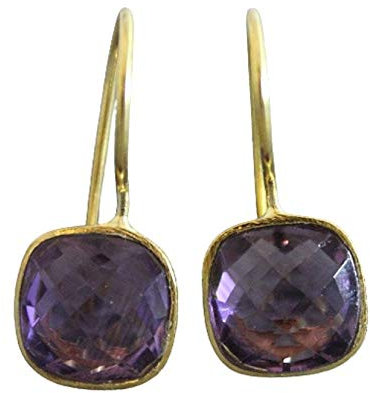 Kissenschliff Amethyst Vergoldet 925 Silber Ohrringe - Natürlicher Edelstein - Geburtstagsgeschenk - Weihnachtsgeschenk - Handgefertigte Geschenkideen für Frauen (Amethyst)