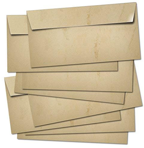 Partycards Briefumschläge ohne Fenster selbstklebend, 50 St. Bunt Braun Vintage, 100 Gr. M², 22 x 11 cm, farbige Briefumschläge, Umschlag DIN lang, Briefumschlag Kuvert Retro