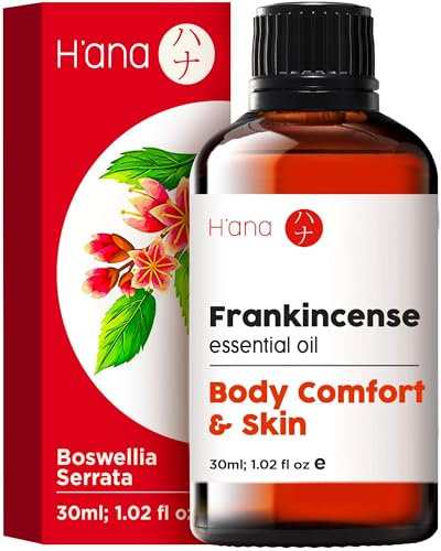 H’ana Pure Frankincense Essential Oil for Aches - 100% Natural Therapeutic Grade Frankincense Oil for Skin - Pure Frankincense Oil for Face & Diffuser (30 ml)