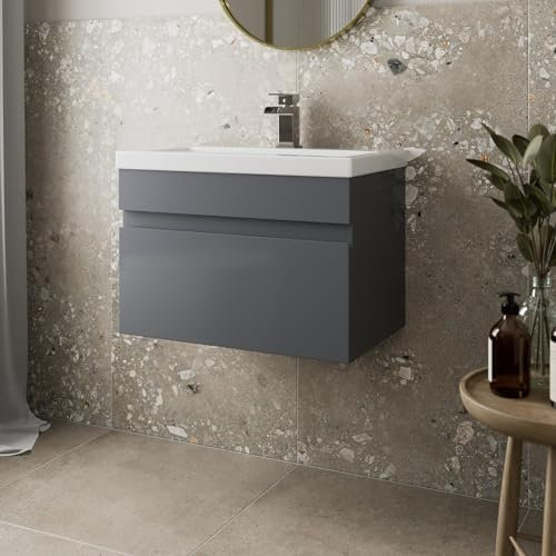 Artis 600mm Bathroom Vanity Unit Basin Storage Wall Hung Cabinet Furniture Grey Gloss