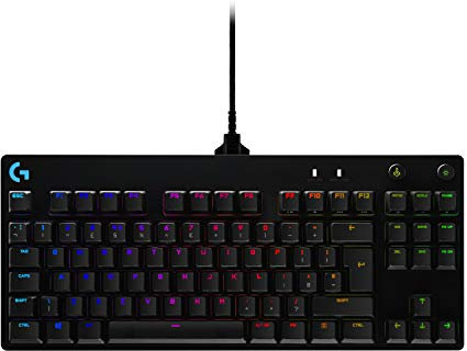 Logitech G PRO Mechanical Gaming Keyboard – Ultra Portable Tenkeyless Design, Detachable Micro USB Cable, Advanced GX Blue Clicky Switches, LIGHTSYNC RGB Backlit Keys, UK English, PC/Mac - Black
