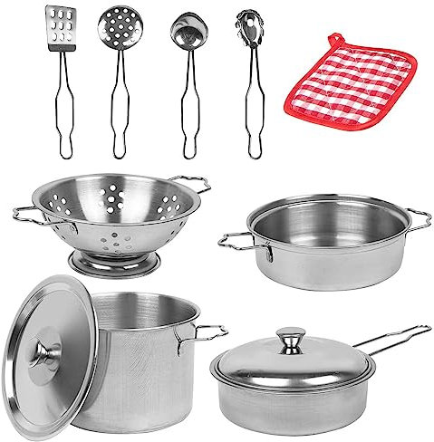 koolbitz Kids Kitchen Interactive Pretend Play Deluxe 11 PCS Stainless Steel Kids Cooking Playset - Oven Toy and Blender Mixer Toy