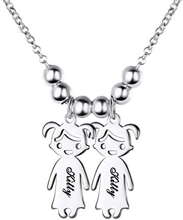 Custom4U Namenhalskette für Mutter mit Kindernamen Personalisierte 2 Mädchen Namenskette 925 Silber Kindernamen Halskette Schmuck Geschenk für Mama Oma Kinder