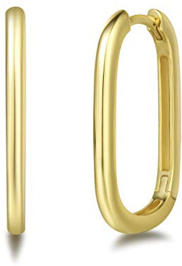 Damen Creolen Ohrringe Rechteckige Klein aus 925 Sterling Silber mit Gelb Vergoldet Minimalist Personalisiert Modisch Schmuck für Damen Mädchen - Größe: 25 * 15 mm