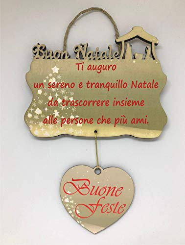 Vestipassioni Targa Buon Natale Fuori Porta Natalizio, Decorazione Natalizia per Porta Ingresso, Albero di Natale o Parete in MDF, Perfetto Addobbo Natalizio Made in Italy [Motivo 3]