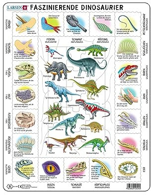 Larsen HL9 Faszinierende Dinosaurier, Deutsch Ausgabe, Rahmenpuzzle mit 35 Teilen