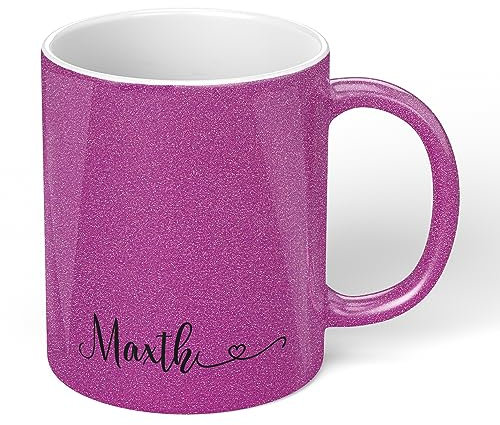 Print Maniacs Custom Personalised Name Text Printed Glitter Effect Tea Coffee Mug Cup Gift (Purple)