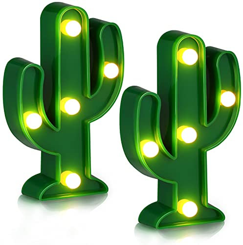 Riakrum 2 Pieces LED Cactus Light Cute Cactus Night Table Lamp, Green