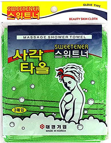 Daesung Sweetener, koreanischer Peelinghandschuh (3 Stück), Peeling Towel, Korean exfoliating Bath Washcloth (3 pcs), Death Skin Remover Made in Korea, Green